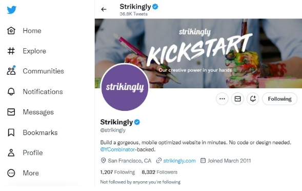 Strikingly 的 Twitter 賬戶 Strikingly 的 Twitter 賬戶